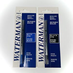 2ct Waterman® Paris Fine Black & Blue Roller Ball PEN INK REFILL - New & Sealed